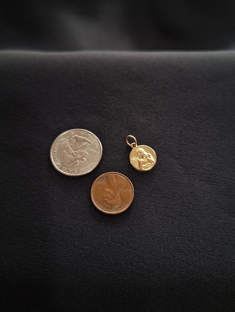 Vintage 14K Gold Cherub Angel Charm Pendant Guardian Angel Keepsake Double Sided - Picture 2 of 9